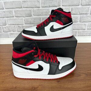 ⭐Nike Air Jordan 1 Mid Sz 12 Men's Basketball Shoes White Red Sneaker DQ8426-106